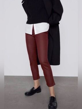 NWT ZARA Burgundy Coated Slim / Skinny Pants - 28 / 6